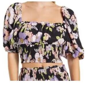 Afrm Waverly medium smocked floral puff sleeve cropped top TB 3037